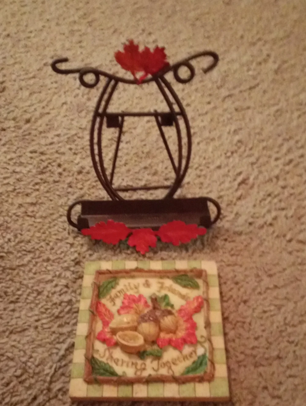 Russ Autumn Leaf & Acorn Holiday Plaque - Orange W/Holder
